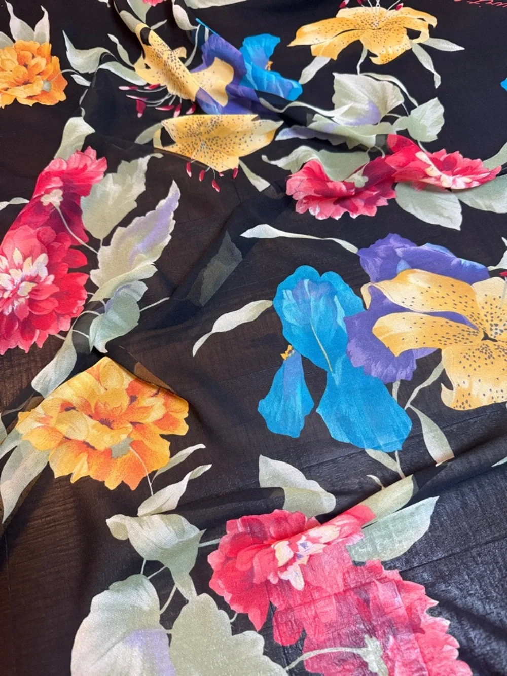 Echo Silk Floral Scarf Mother’s Day Black Gift Script‎ 34-35”